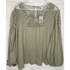 NWT Women's Embroidered Blouse Top Plus Sz 22/24 Cato Cotton Peasant Romantic